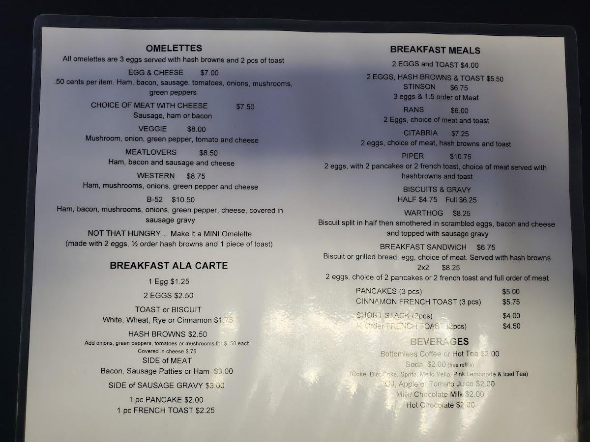 Menu at JoeLee's Crosswind Cafe, Owosso