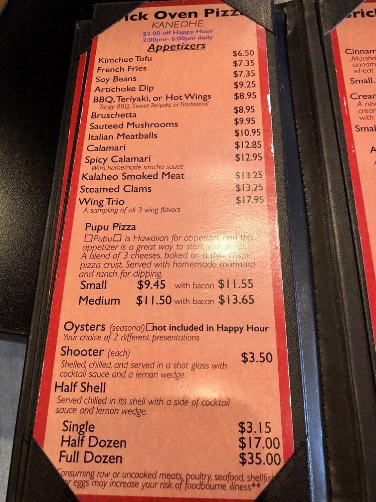 Menu at Brick Oven Pizza pub & bar, Kaneohe