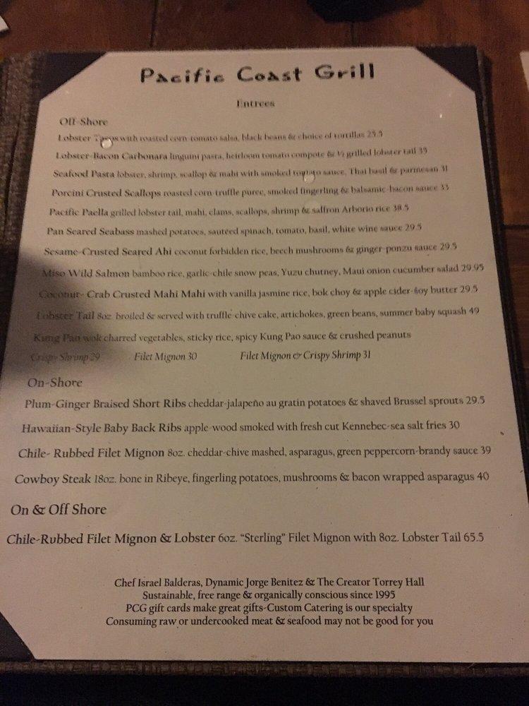 Menu at Pacific Coast Grill pub & bar, Encinitas