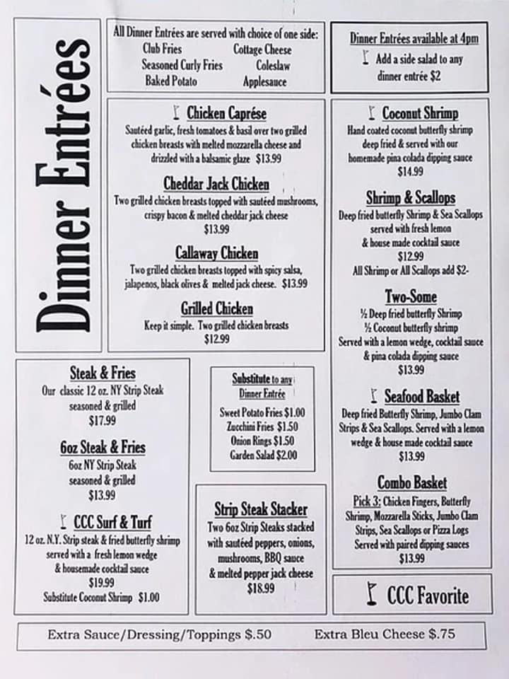 Menu at Cassadaga Country Club, Cassadaga