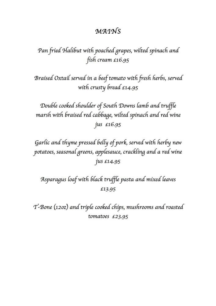 Menu at The Half Moon, Kirdford pub & bar, Wisborough Green