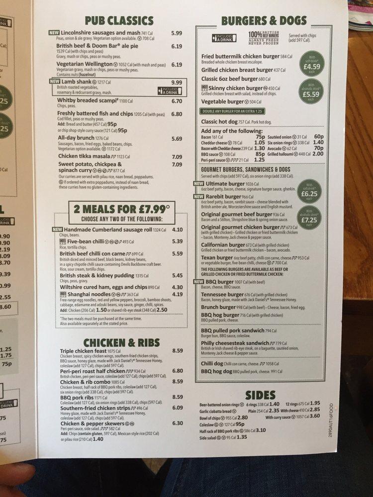 Menu at The Saracens Head Inn JD Wetherspoon pub & bar, Daventry