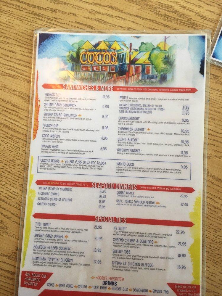 Menu at CoCo's Sunset Grille pub & bar, Tybee Island