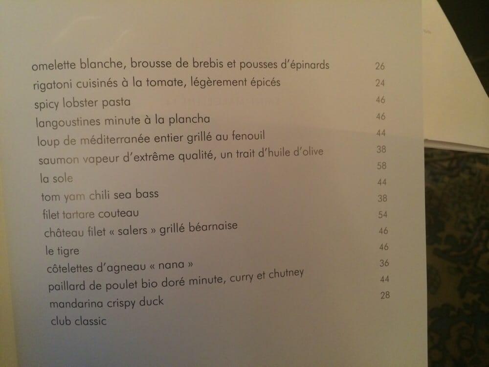 Menu at Costes pub & bar, Paris, 7 Rue de Castiglione