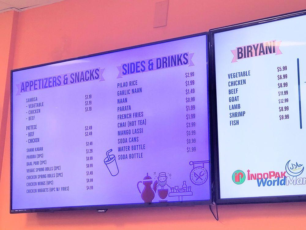 Menu at Indo Pak World Market restaurant, Arlington