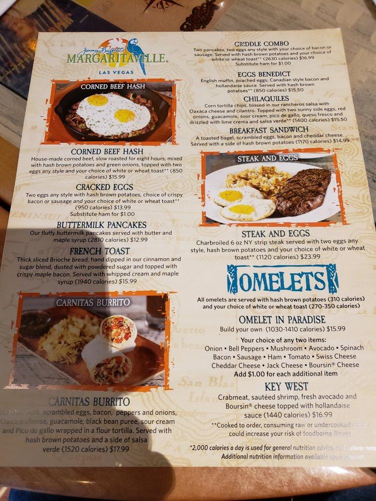 Menu at Margaritaville - Las Vegas pub & bar, Las Vegas, S Las Vegas Blvd