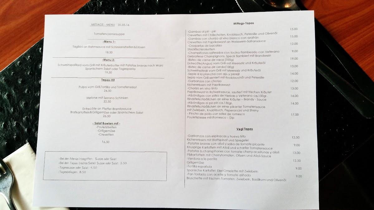 Menu at Tapas Cabañas, Lucerne, Bruchstrasse 11