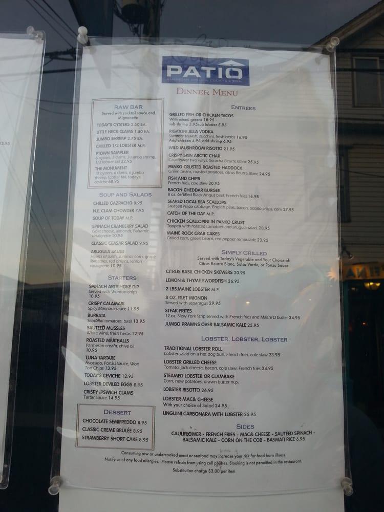 Menu at Patio American Grill & Cocktail Bar, Provincetown