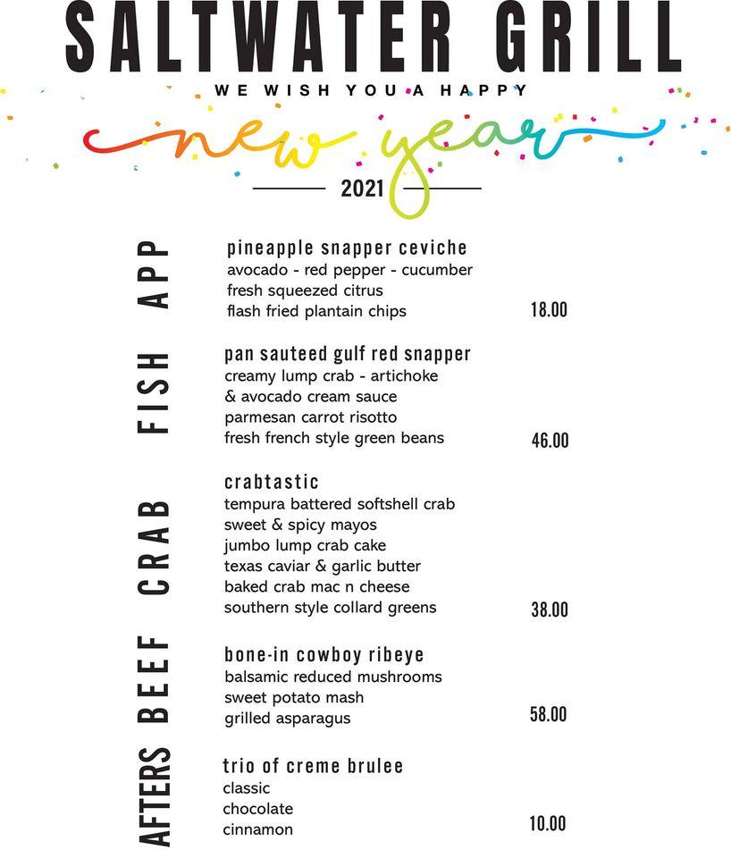 Menu at Saltwater Grill restaurant, Galveston