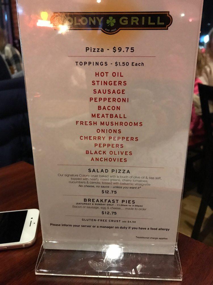 Menu at Colony Grill pizzeria, Port Chester
