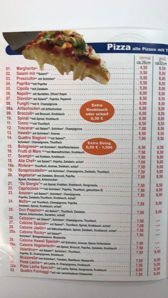 Speisekarte von Pizzeria Da Krefeld, Krefeld