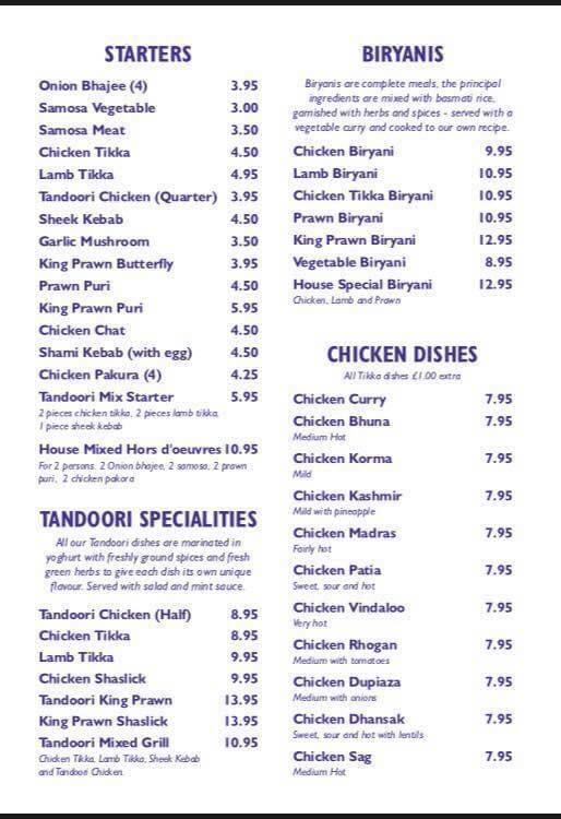 Menu at Taste Of Raj restaurant, Harleston