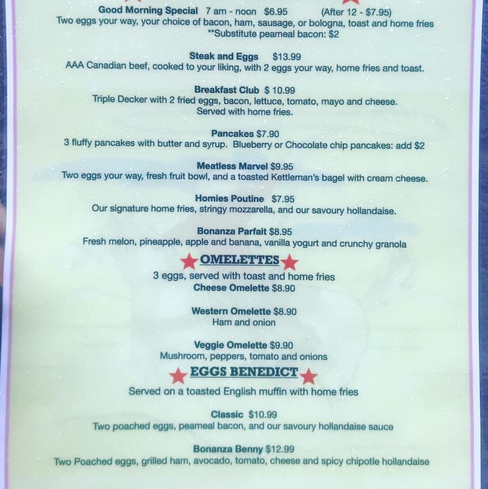 Menu at Bonanza Restaurant, Pembroke