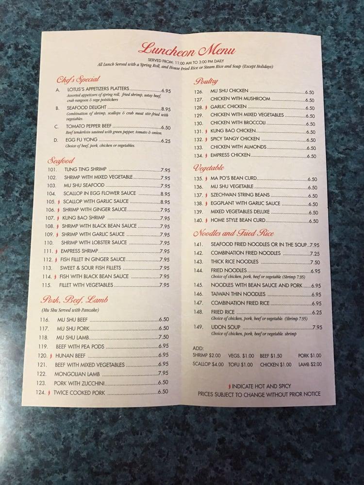 Menu at Lotus Chinese Restaurant, Elmwood Park