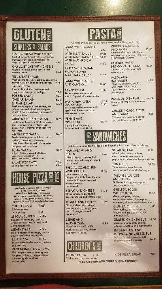 Menu at Raffaele’s restaurant, Kingsport