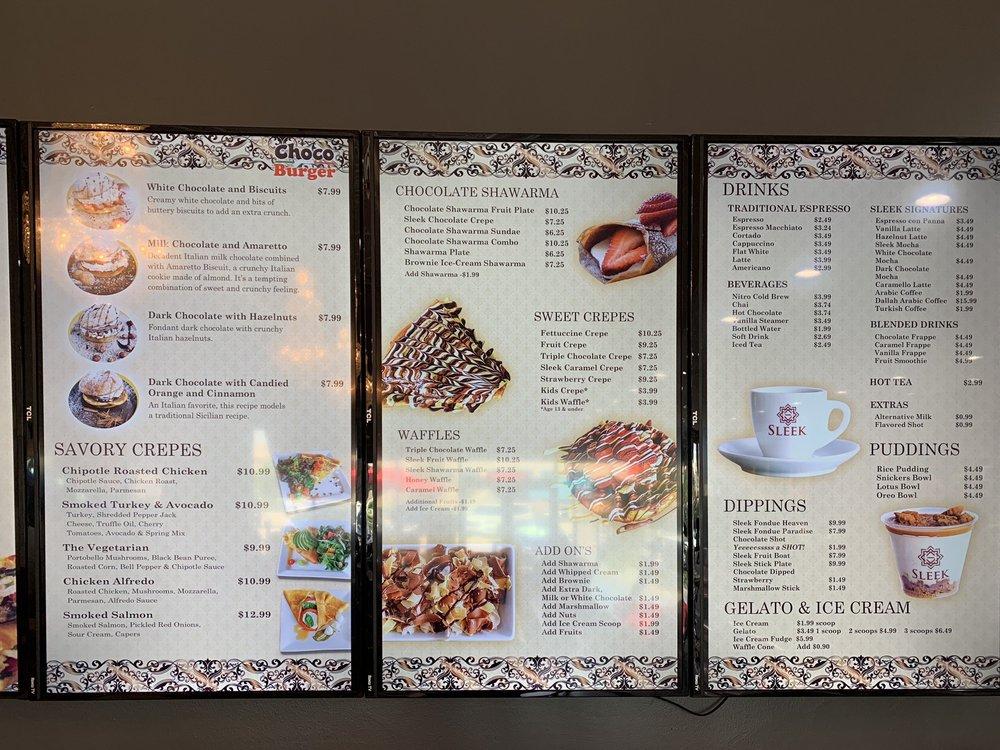 Menu at Sleek Crêperie Café — Fairfield restaurant, Cypress