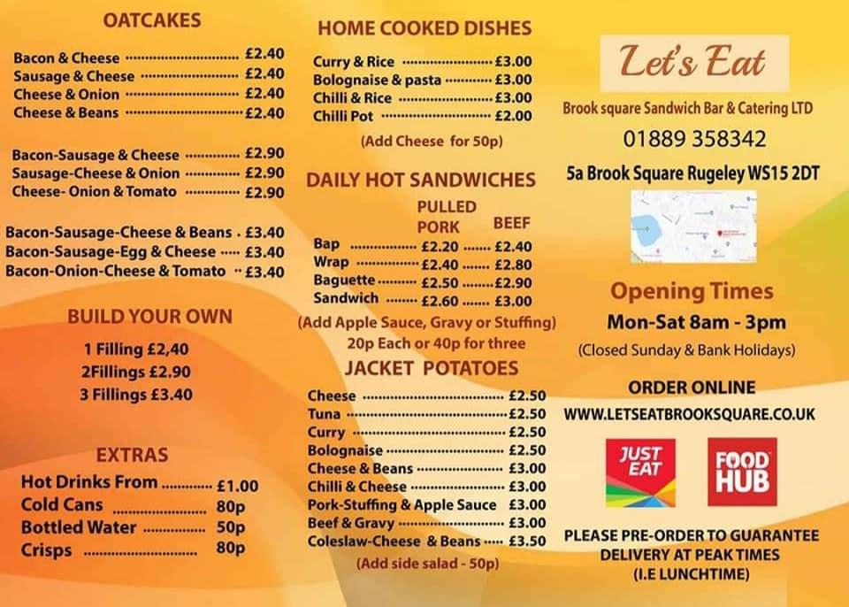 Menu at Lets Eat Brook Square Sandwich Bar, Rugeley