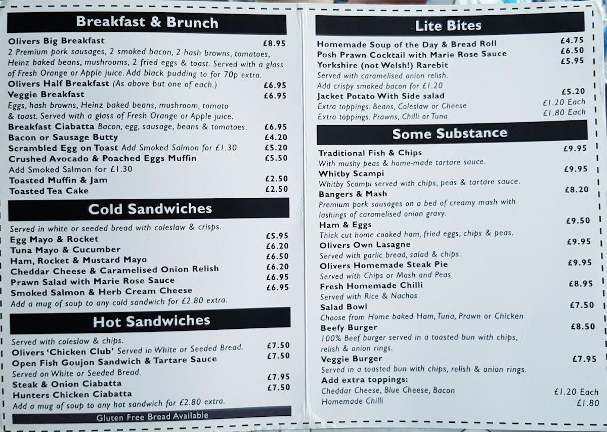 Menu at Olivers on the Mount restaurant, Scarborough, Olivers Mt