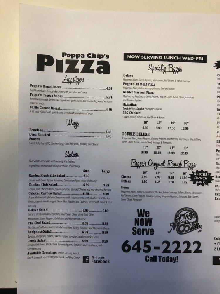 Menu at Poppa Chips Pizza and Ice Cream Shop pizzeria, Potterville