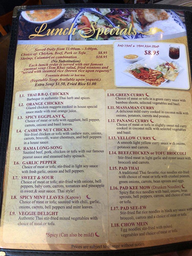 Menu at Thai Chili restaurant, Calimesa