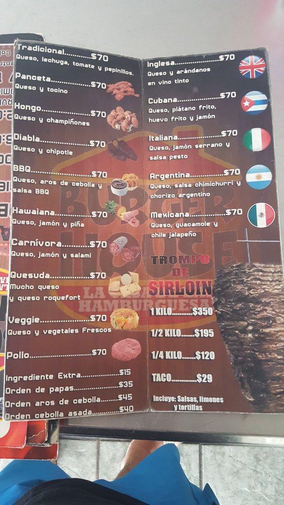 Menu at Burger House restaurant, San Miguel de Cozumel, Quintana Roo C-1 598