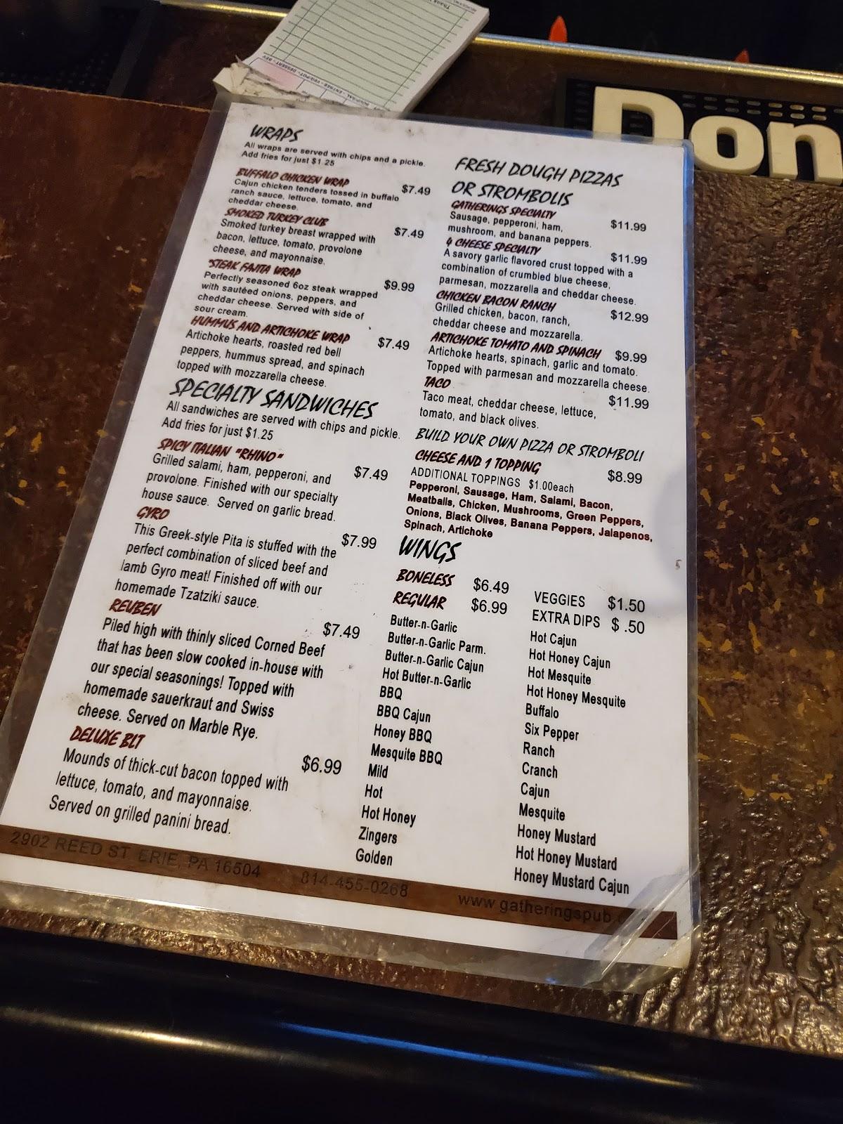 Menu at Gatherings pub & bar, Erie