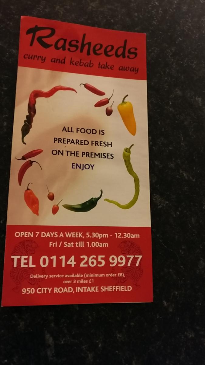 Rasheeds Indian Takeaway, 950 City Rd in Sheffield Restaurant reviews