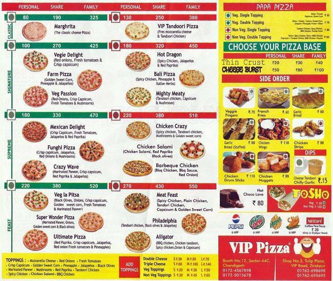 Menu at VIP Pizza, Chandigarh, Booth 12