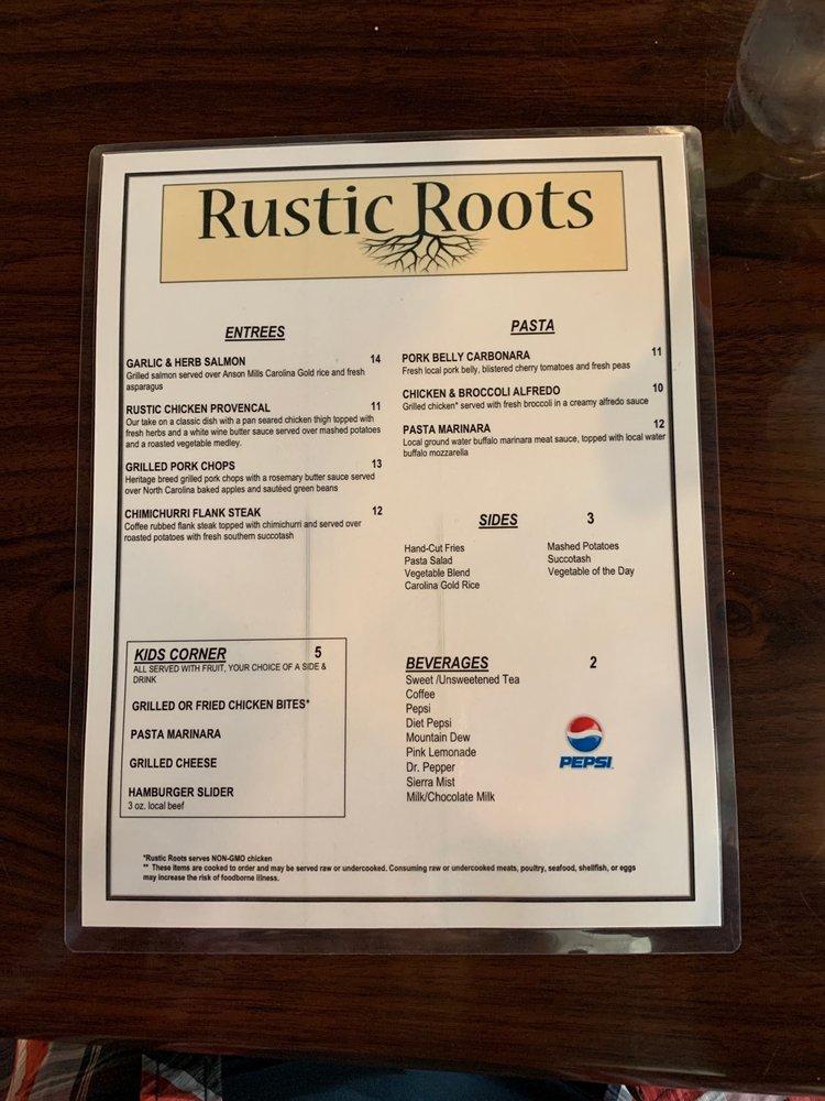 Menu at Rustic Roots restaurant, Lexington