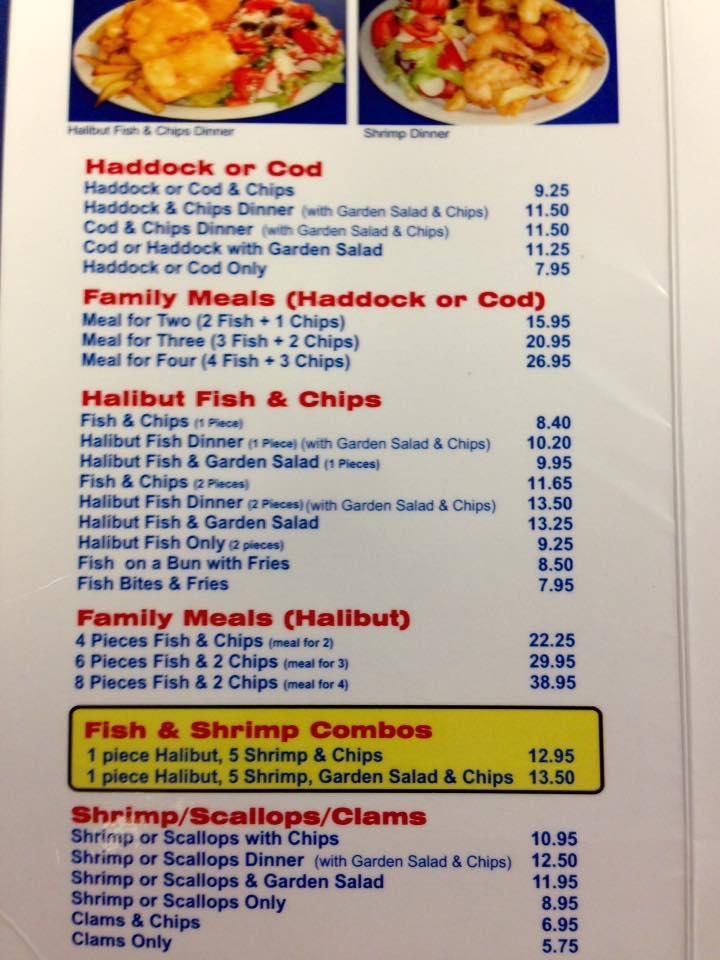 Menu at Captain George's Fish & Chips restaurant, Cobourg