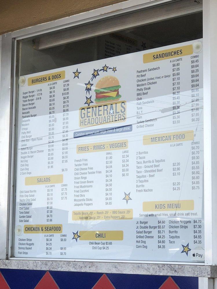 Menu At Generals Headquarters Restaurant Shafter