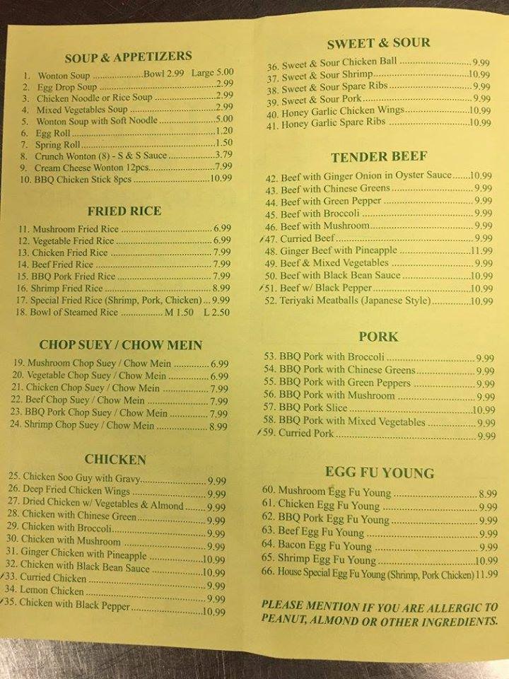 Menu at New Bamboo Garden restaurant, Woodstock