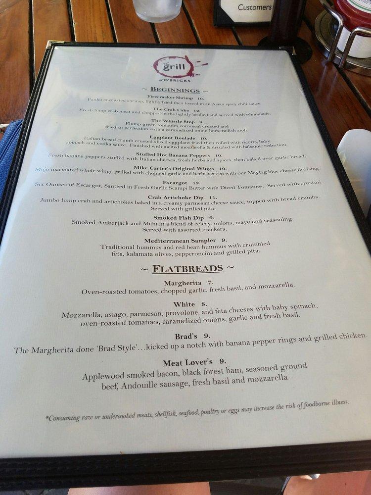 Menu at O'bricks Irish Pub & Martini Bar, Bradenton