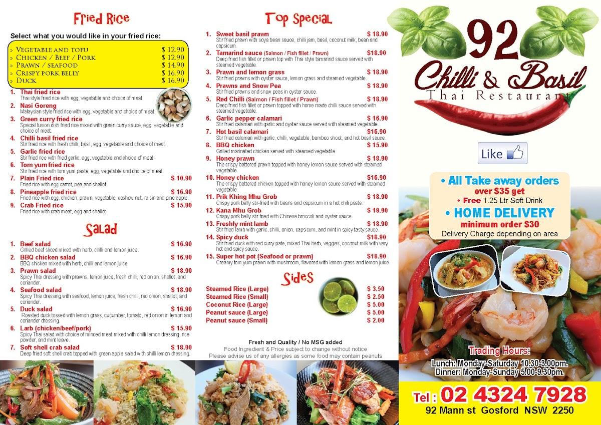 Menu At 92 Chilli Basil Thai Restaurant Gosford 4717