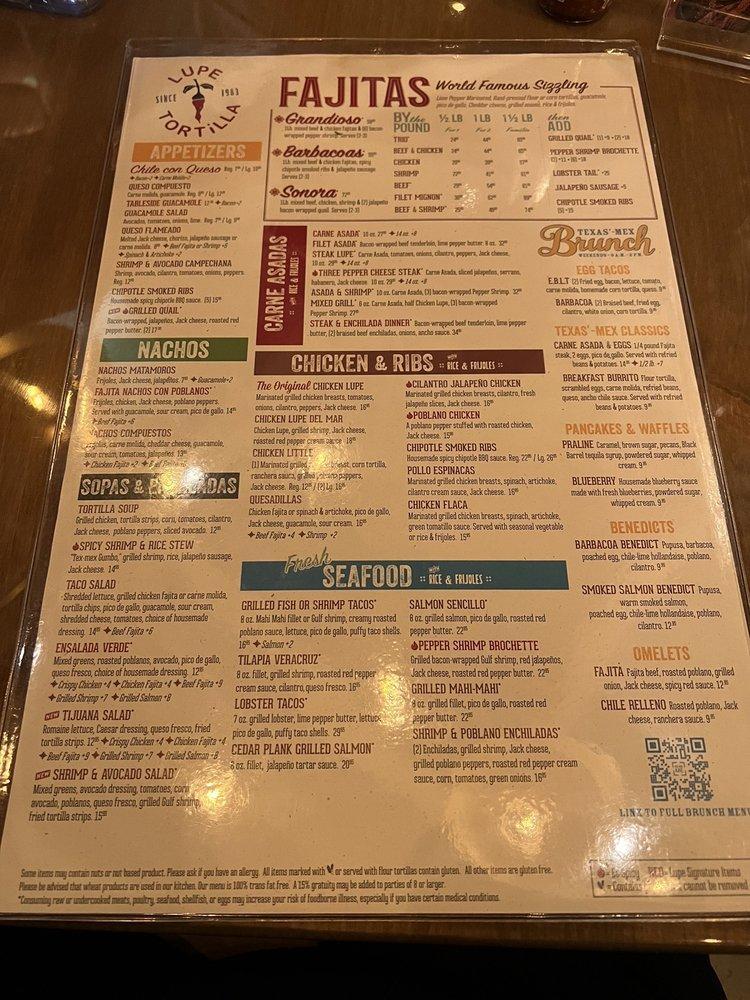 Menu at Lupe Tortilla Mexican Restaurant, San Antonio, 255 E Basse Rd