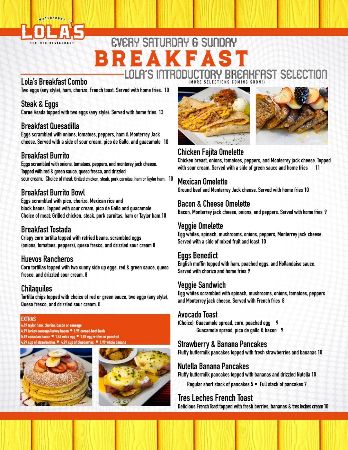 Menu at Lola's Waterfront TexMex Restaurant, Hopatcong