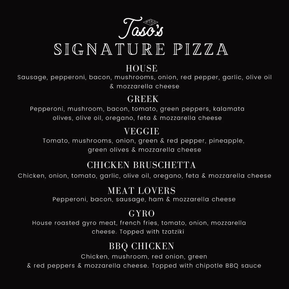 Menu at Taso's Restaurant and Pizzeria, Peterborough