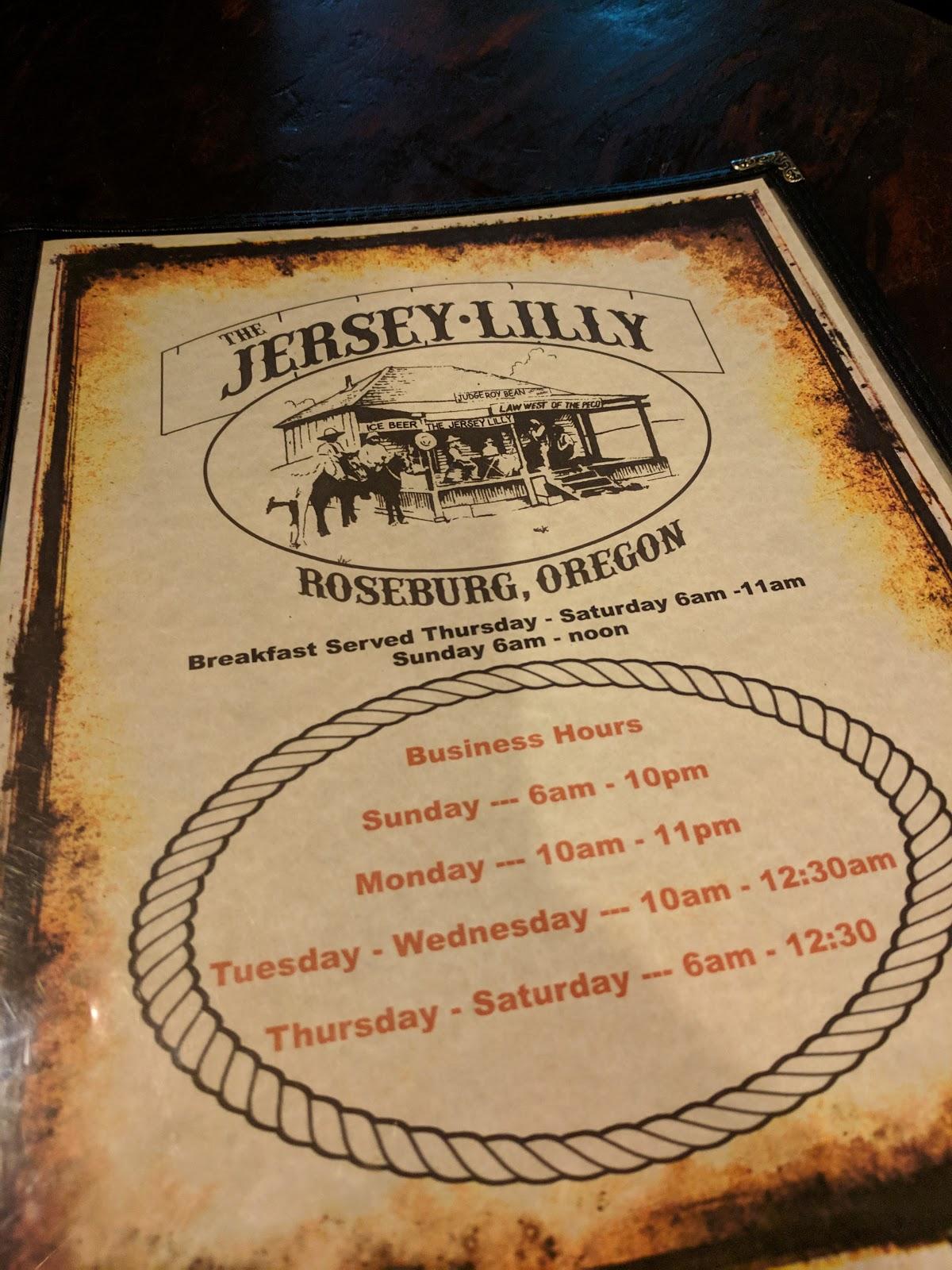 Menu at Jersey Lilly pub & bar, Roseburg