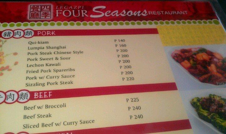R8f5 Legazpi Four Seasons Restaurant Menu 