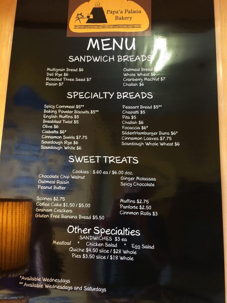 Menu at Papa'a Palaoa Bakery, Hilo, 187 Kilauea Ave