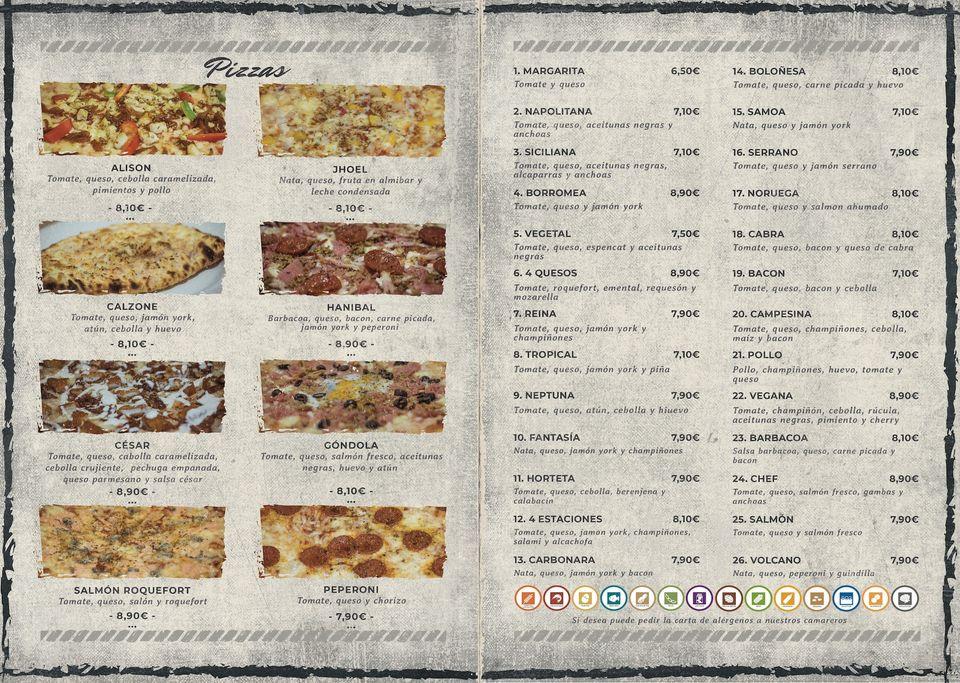 Menu at Pizzería & Restaurante La Góndola, Gandia
