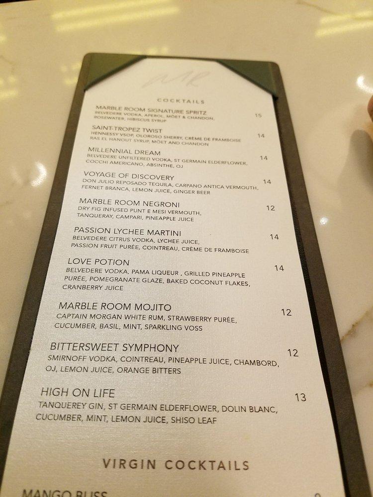 Menu at Marble Room Steaks and Raw Bar, Cleveland