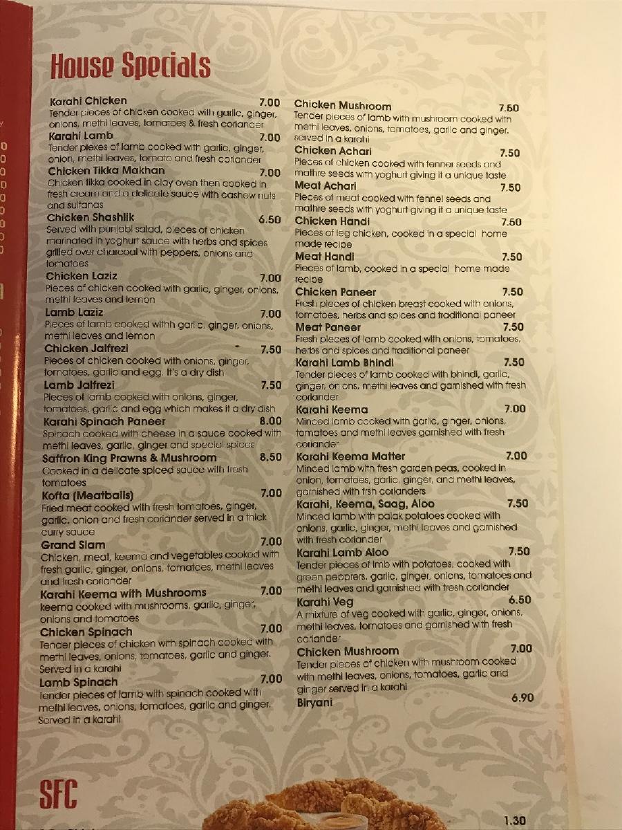 Menu at Saffron fast food, Sowerby Bridge, 21 Oldham Rd