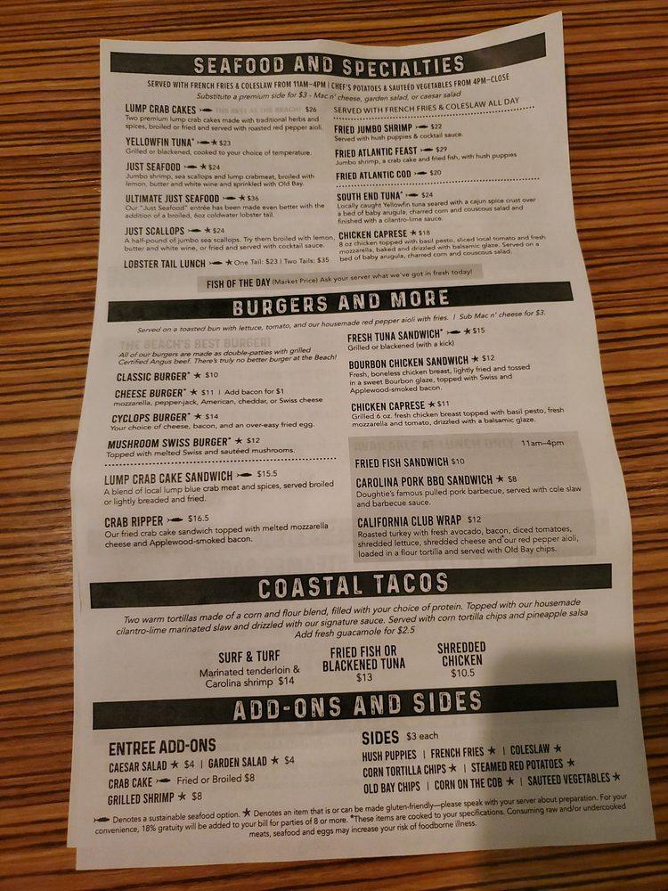 Menu at Chix on the Beach pub & bar, Virginia Beach