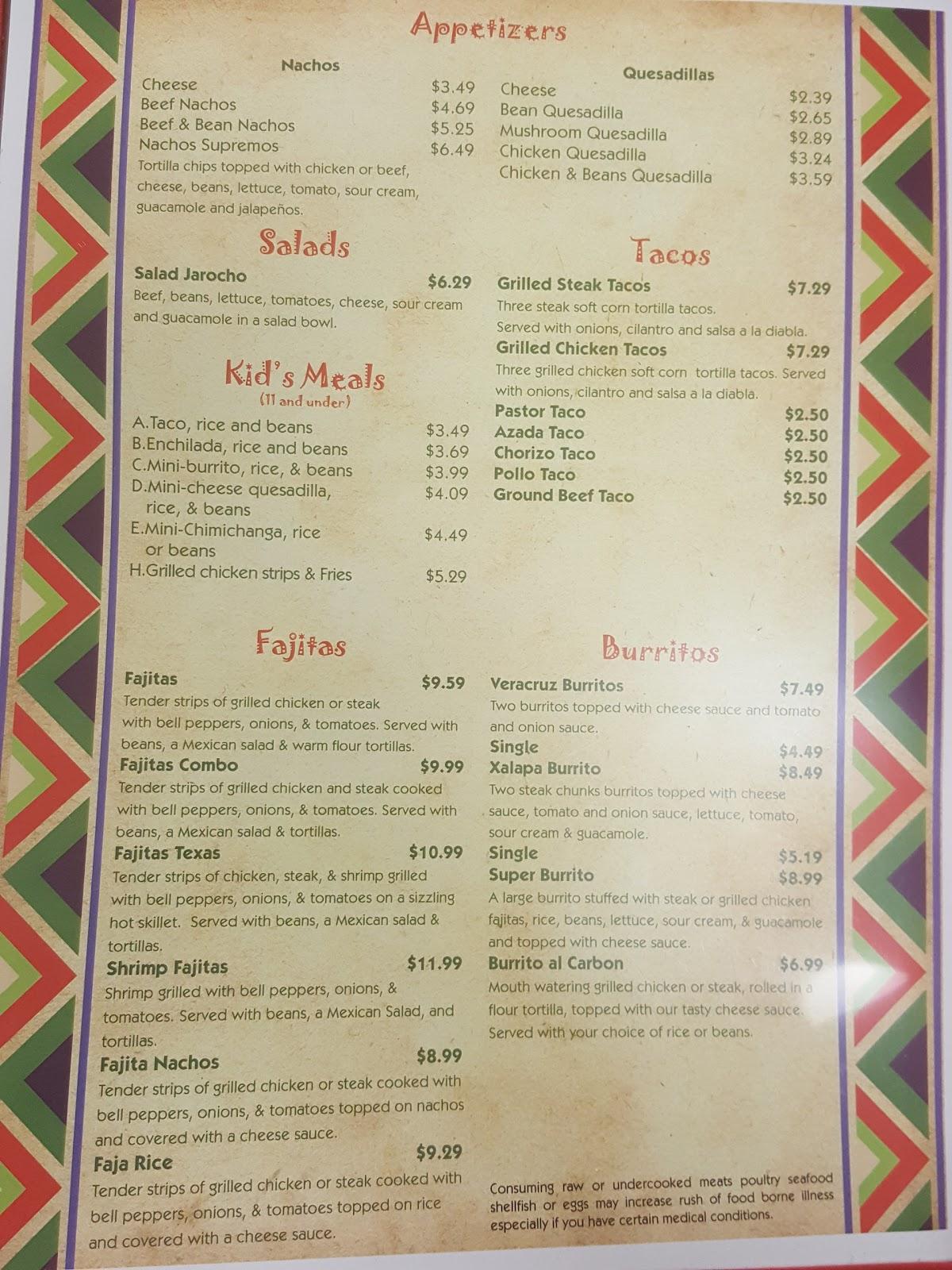 Menu at Jarochitos Mexican Street Food restaurant, Ludowici, 386 E Cypress St