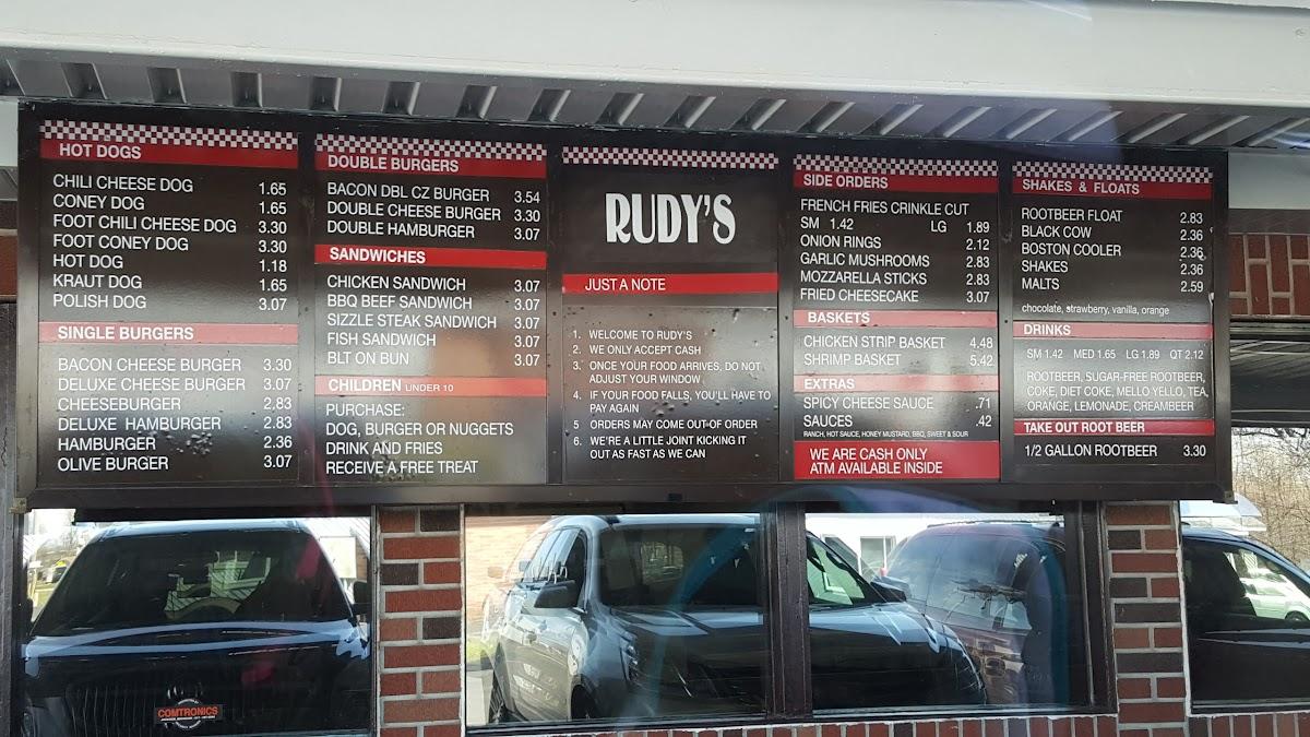 Menu at Rudy's Drive-In restaurant, Michigan Center