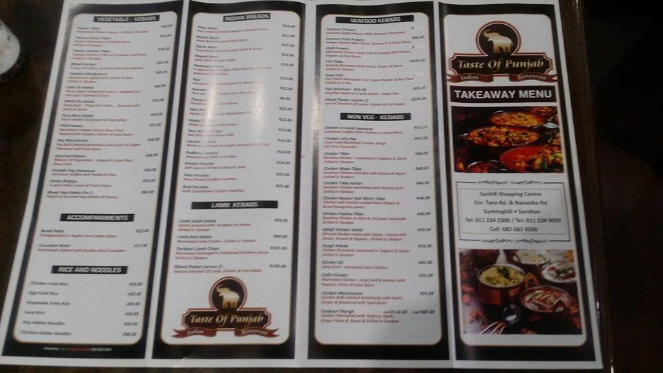 Menu at Taste Of Punjab Sunninghill restaurant, Randburg, Tana Rd