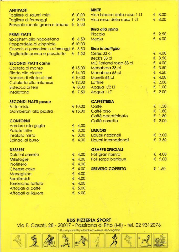 Menu at RDS Pizzeria Sport, Rho