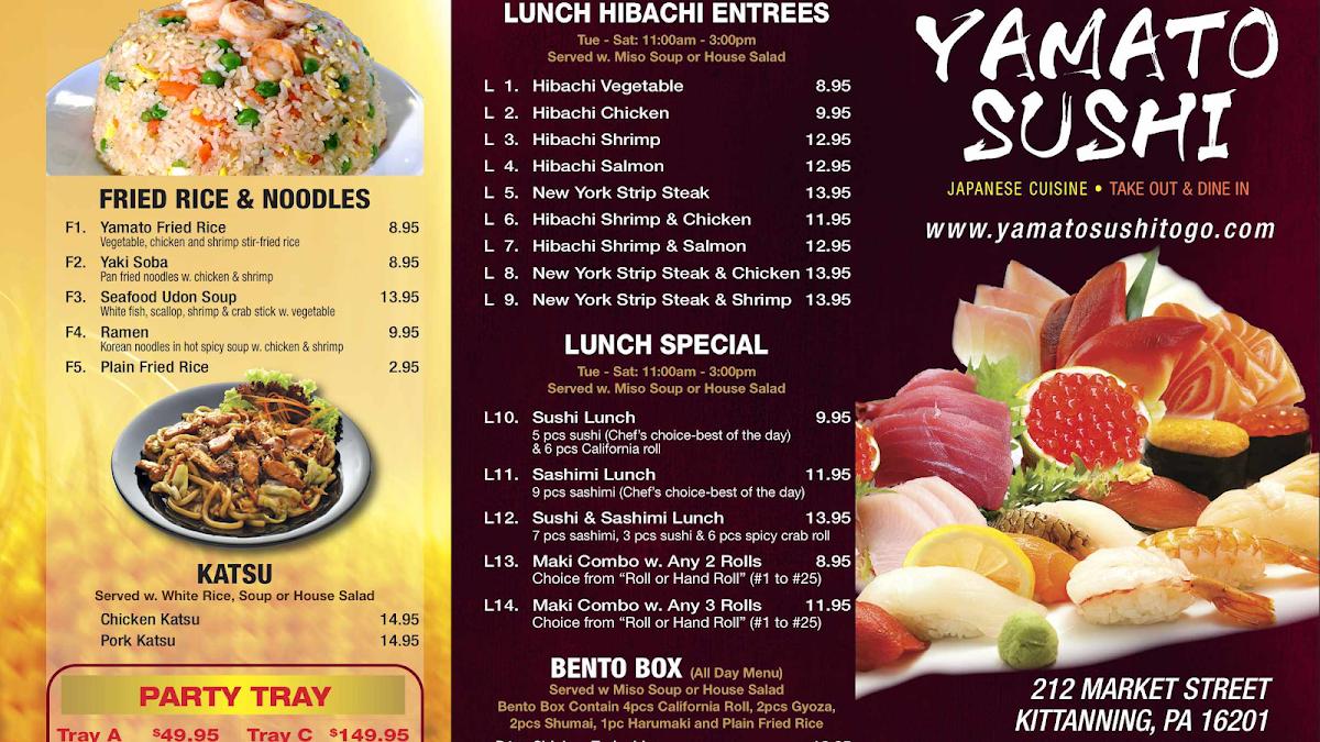 Menu at Yamato Sushi Restaurant, Kittanning