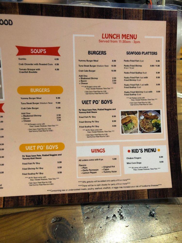 Menu at Yummy Seafood & Oyster Bar, Katy